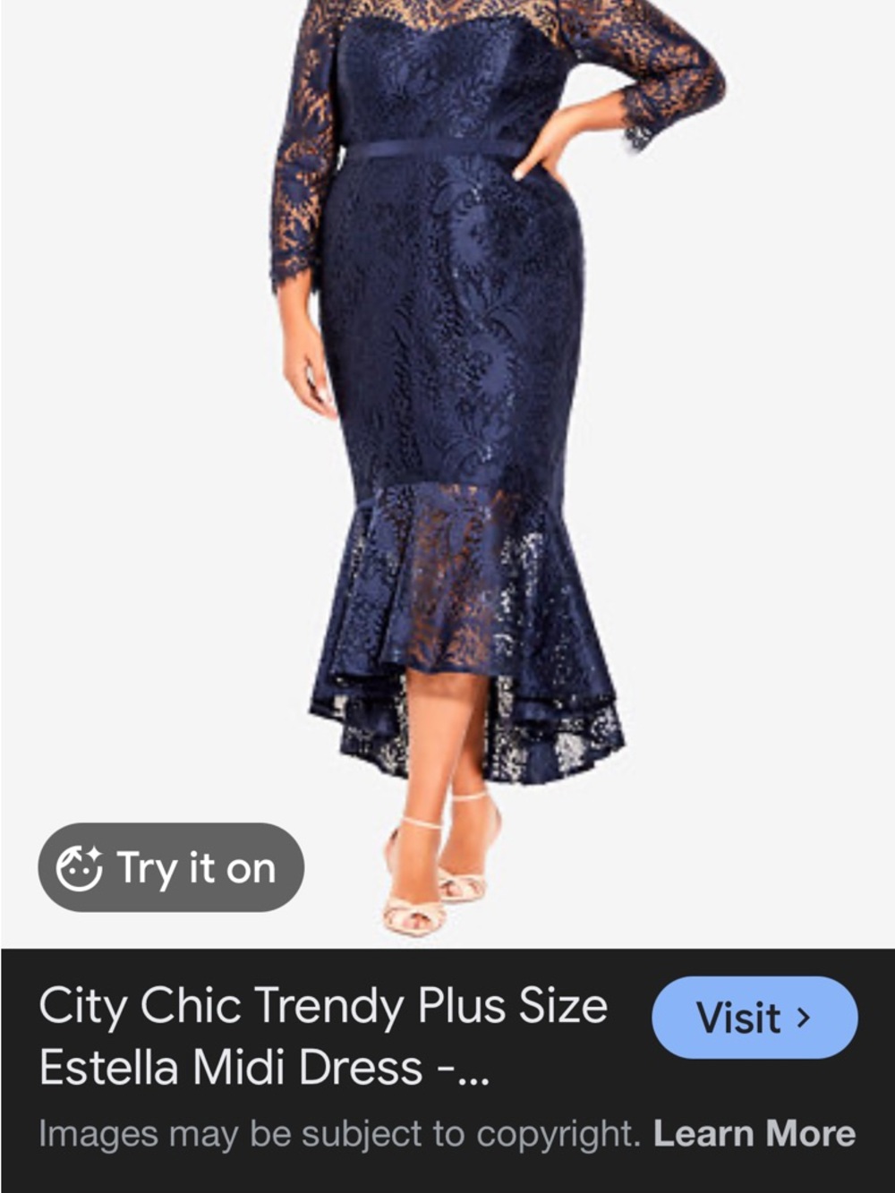 City Chic Navy Lace High-Low Mermaid Skirt